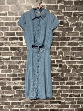 & other stories chambray button front shirt dress blue cut out collar